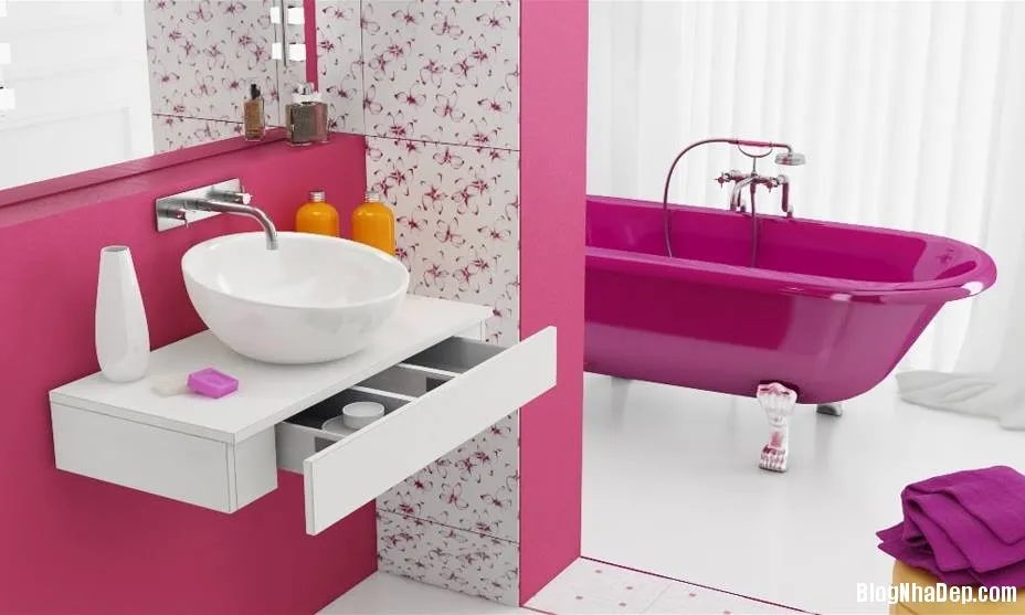 20141020085206520 Những ý tưởng thiết kế phòng tắm màu hồng thu hút
