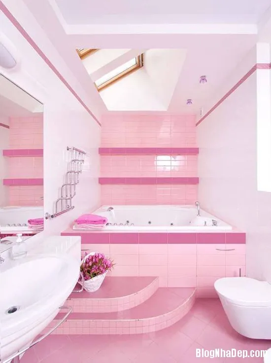 20141020085224946 Những ý tưởng thiết kế phòng tắm màu hồng thu hút