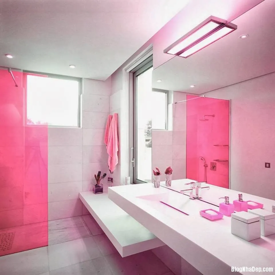 20141020085232407 Những ý tưởng thiết kế phòng tắm màu hồng thu hút