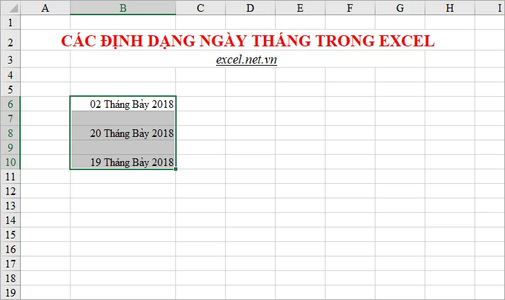 Ô dữ liệu được định dạng ngày tháng theo kiểu đã chọn