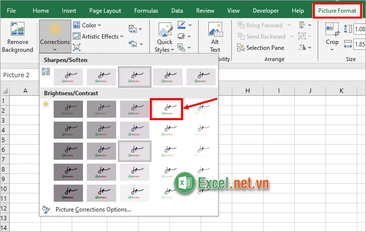 Chọn màu nền chữ ký đồng bộ với màu nền Excel để chữ ký sắc nét hơn