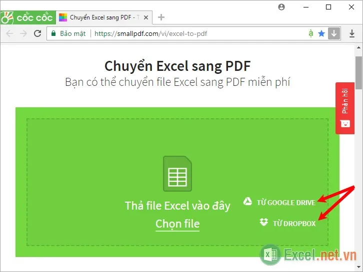 Chuyển file Excel được lưu trữ trên Google Drive hay Dropbox