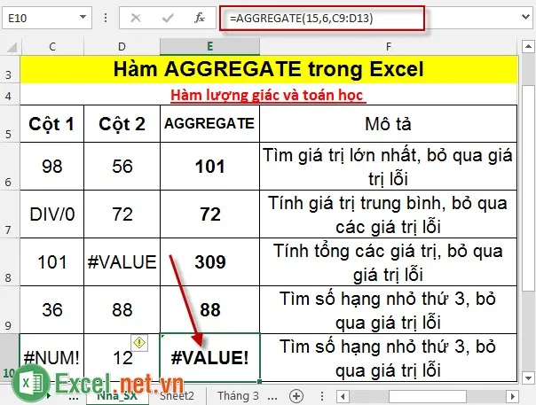 Hàm AGGREGATE trong Excel 6