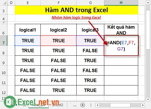 Hàm AND trong Excel 2
