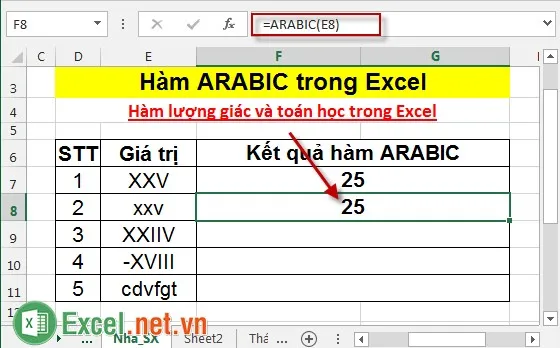 Hàm ARABIC trong Excel 4