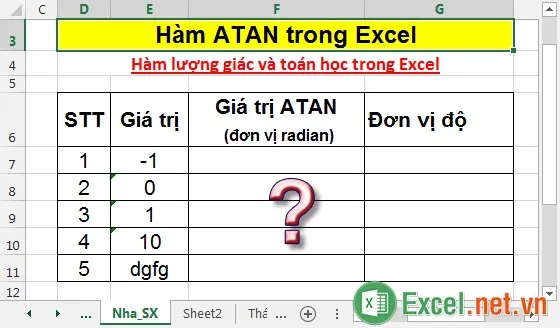 Hàm ATAN trong Excel