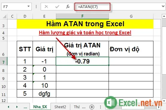 Hàm ATAN trong Excel 3