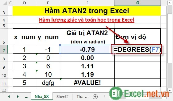 Hàm ATAN2 trong Excel 5