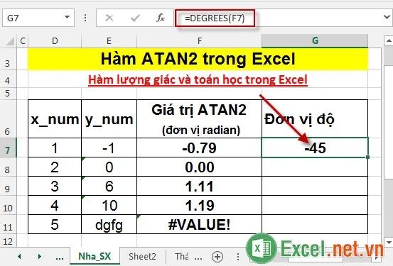 Hàm ATAN2 trong Excel 6