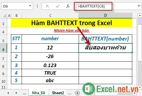 Hàm BAHTTEXT trong Excel 3