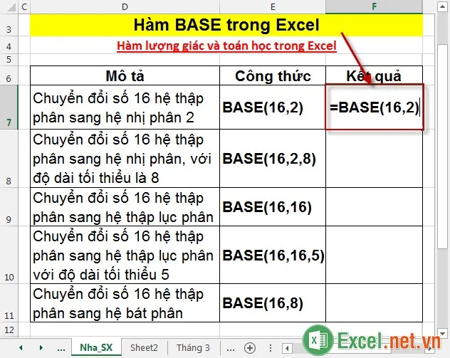 Hàm BASE trong Excel 2