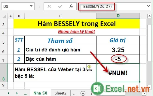 Hàm BESSELY trong Excel 6
