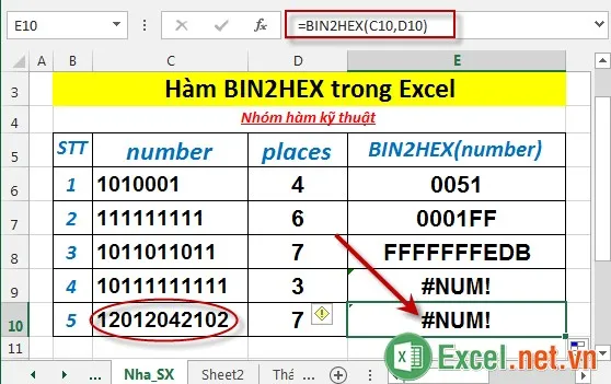 Hàm BIN2HEX trong Excel 6
