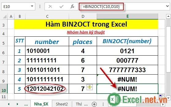 Hàm BIN2OCT trong Excel 6