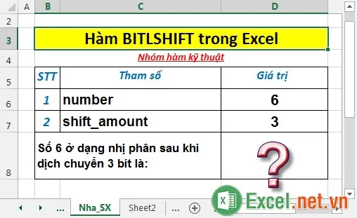 Hàm BITLSHIFT trong Excel