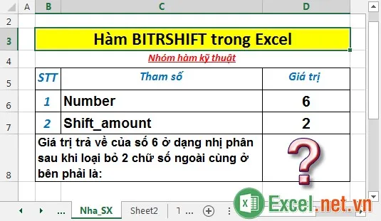 Hàm BITRSHIFT trong Excel