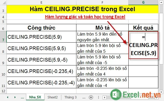 Hàm CEILINGPRECISE trong Excel 2