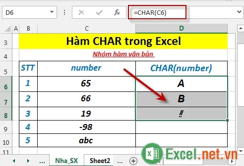 Hàm CHAR trong Excel 4