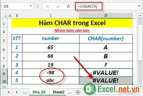Hàm CHAR trong Excel 5