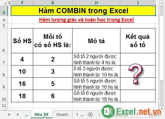 Hàm COMBIN trong Excel