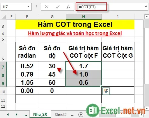 Hàm COT trong Excel 4