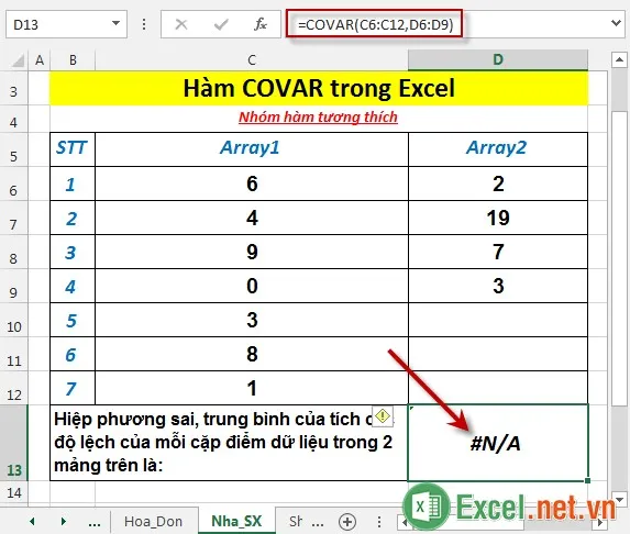Hàm COVAR trong Excel 4