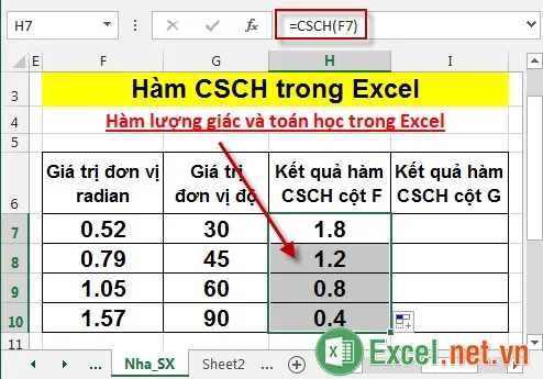 Hàm CSCH trong Excel 4