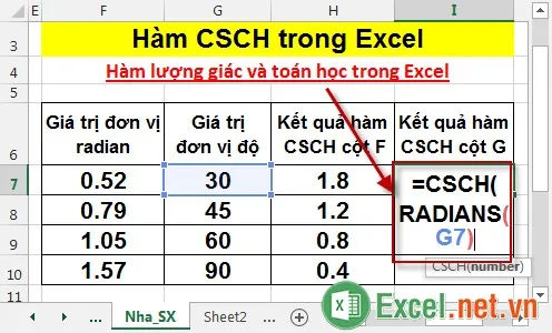 Hàm CSCH trong Excel 5