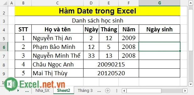 Hàm Date trong Excel