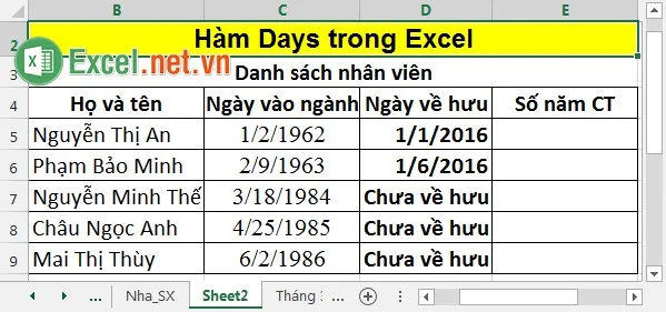 Hàm Days trong Excel