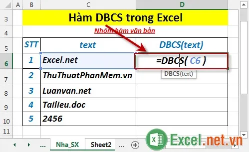 Hàm DBCS trong Excel 2