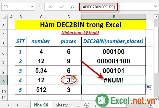 Hàm DEC2BIN trong Excel 5