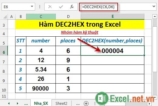 Hàm DEC2HEX trong Excel 3