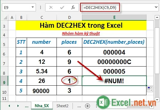 Hàm DEC2HEX trong Excel 5