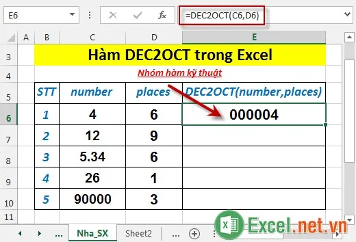 Hàm DEC2OCT trong Excel 3