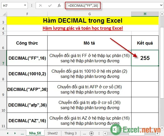 Hàm DECIMAL trong Excel 3