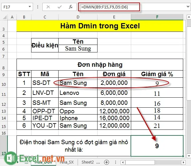 Hàm Dmin trong Excel 6
