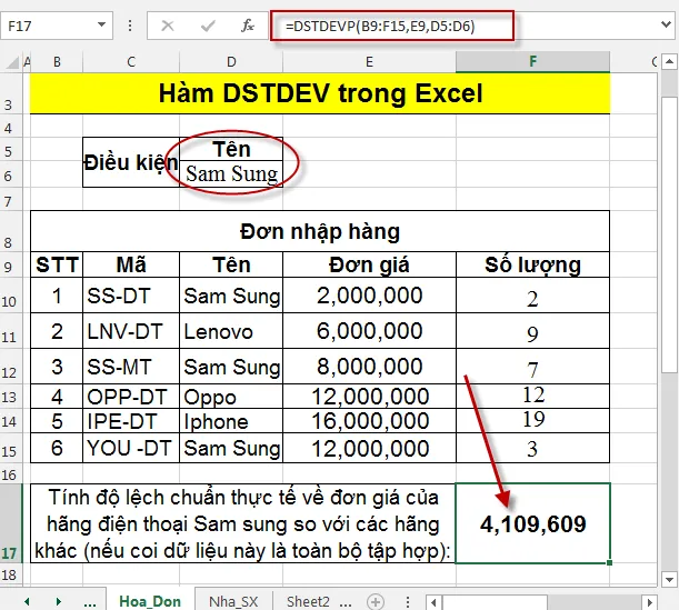 Hàm DSTDEV trong Excel 3