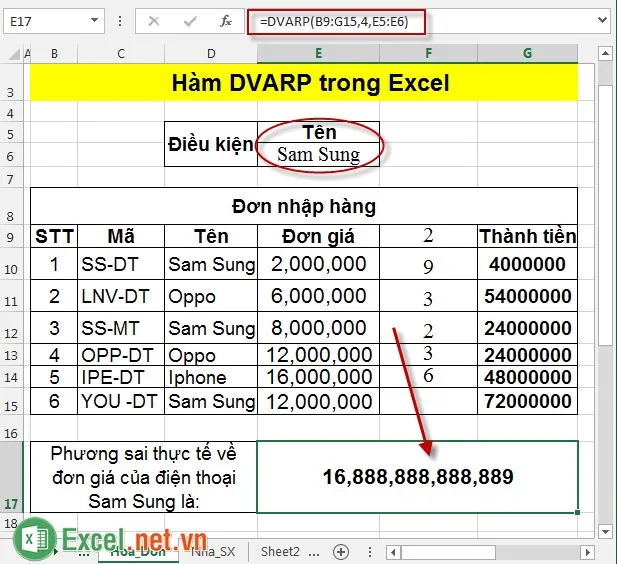 Hàm DVARP trong Excel 5
