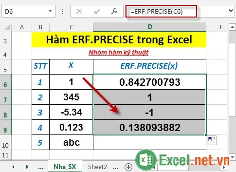 Hàm ERFPRECISE trong Excel 4