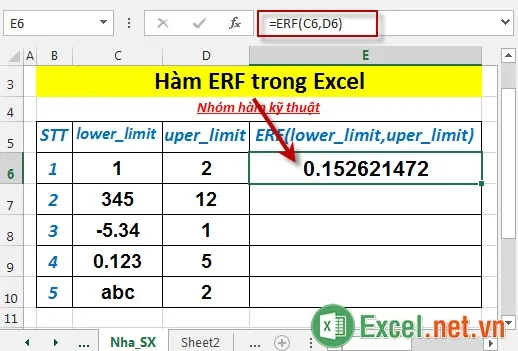 Hàm ERF trong Excel 3