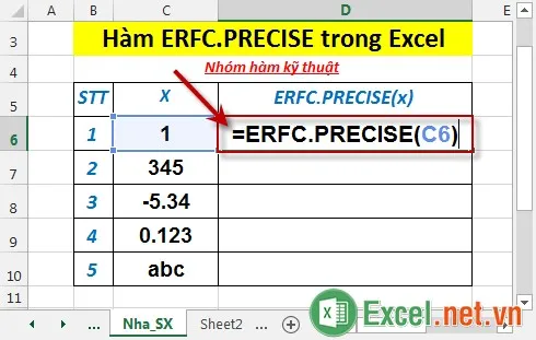 Hàm ERFCPRECISE trong Excel 2