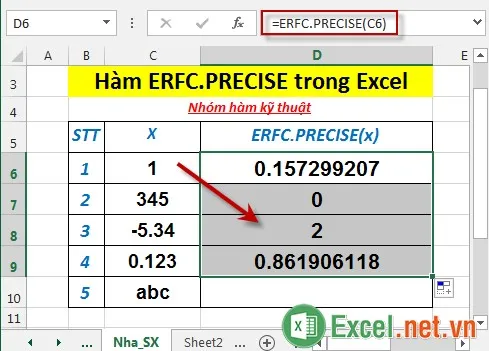 Hàm ERFCPRECISE trong Excel 4