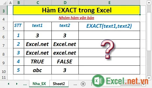 Hàm EXACT trong Excel