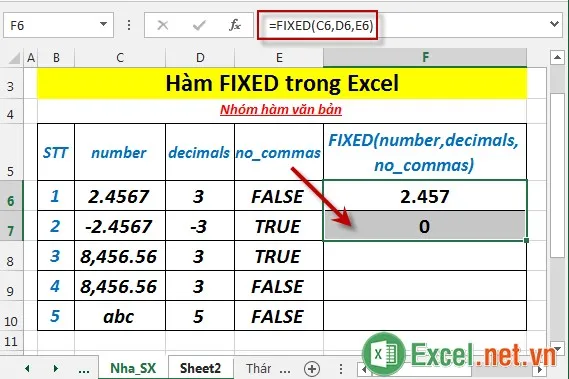 Hàm FIXED trong Excel 4