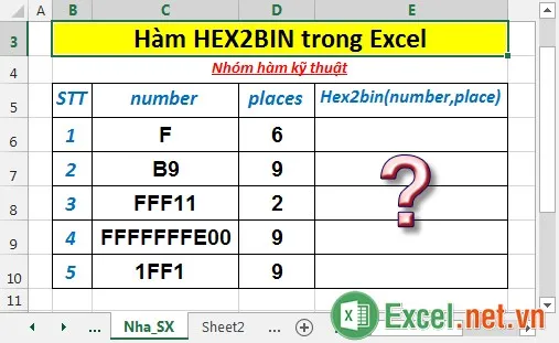 Hàm HEX2BIN trong Excel