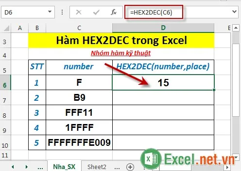 Hàm HEX2DEC trong Excel 3
