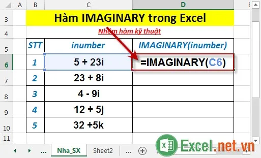 Hàm IMAGINARY trong Excel 2