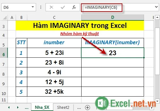 Hàm IMAGINARY trong Excel 3