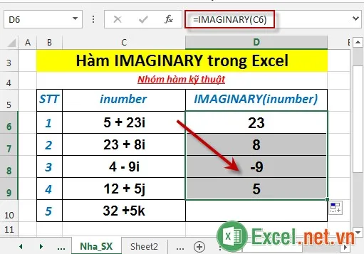 Hàm IMAGINARY trong Excel 4